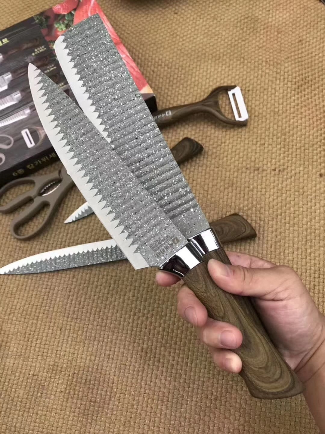 Kitchen Knives Set 6pcs EVERRICH 8" Chef Knife 8" Carving Knife 8" Small Cleaver 3.5" Paring Knife Scissors Ceramic Peeler Two colors are available