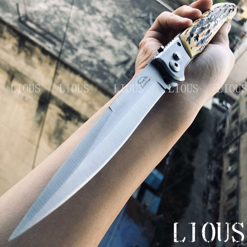 HOT ! MILIITARY TACTICAL OTF SPRING ASSIST OPEN KNIVES Finger Actuator Spear Folding Italian 12inch Stiletto Knife Outdoor Combat Hunting Dagger Survival Tools-3Colors
