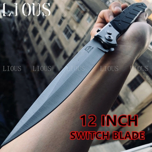 HOT ! MILIITARY TACTICAL OTF SPRING ASSIST OPEN KNIVES Finger Actuator Spear Folding Italian 12inch Stiletto Knife Outdoor Combat Hunting Dagger Survival Tools-3Colors