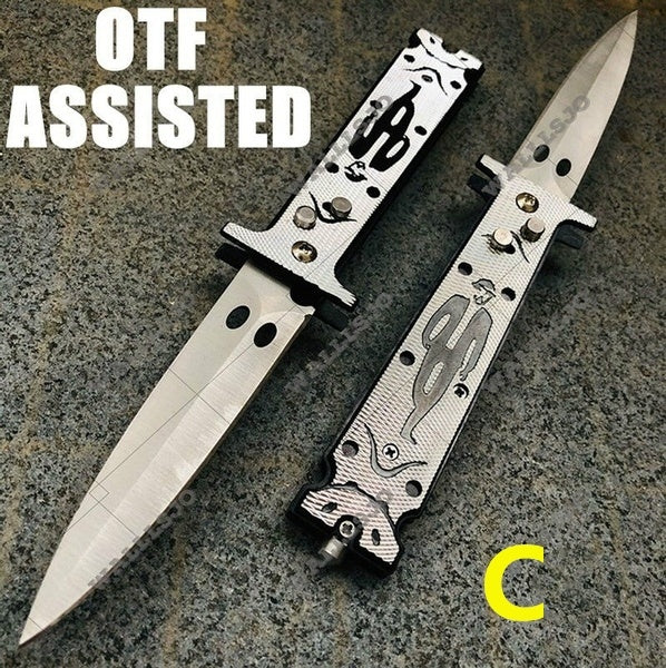 POCKET KNIFE SPRING ASSISTED OPEN KNIVES OTF AUTO Out The Blade Tactical Hunting EDC Camping Rescue Tools
