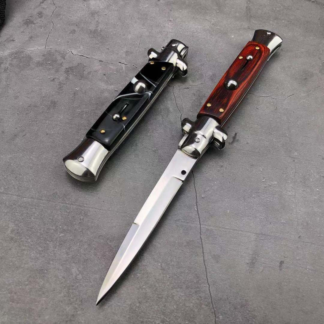 NEW Classic Stiletto Style Otf Knife Spring Assisted Automatic Knives Camping Hunting Wood Hand Tools