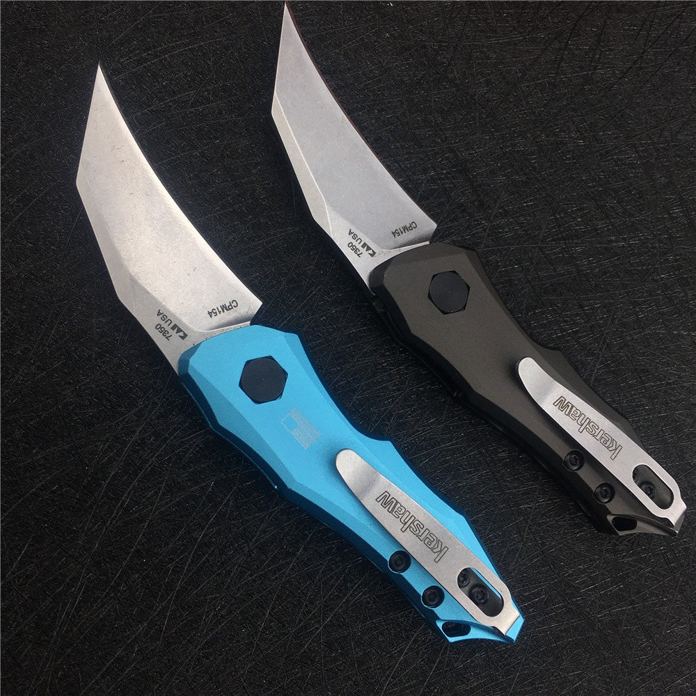 KERSHAW 7350 Launch 10 AUTO Folding Knife 1.9" Stonewashed CPM-154 Hawkbill Blade, Dark Gray Anodized Aluminum Handles Tactical  tools
