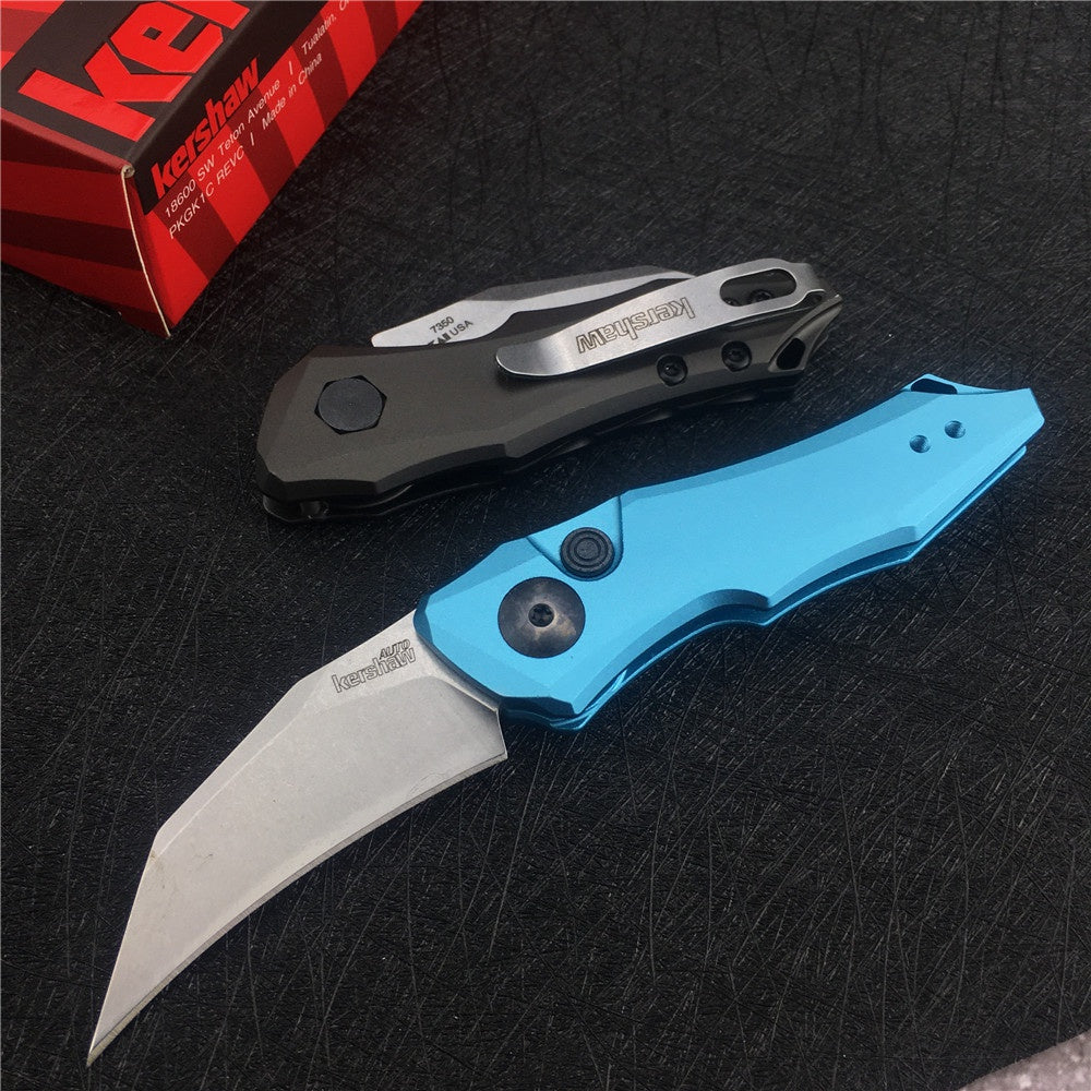 KERSHAW 7350 Launch 10 AUTO Folding Knife 1.9" Stonewashed CPM-154 Hawkbill Blade, Dark Gray Anodized Aluminum Handles Tactical  tools
