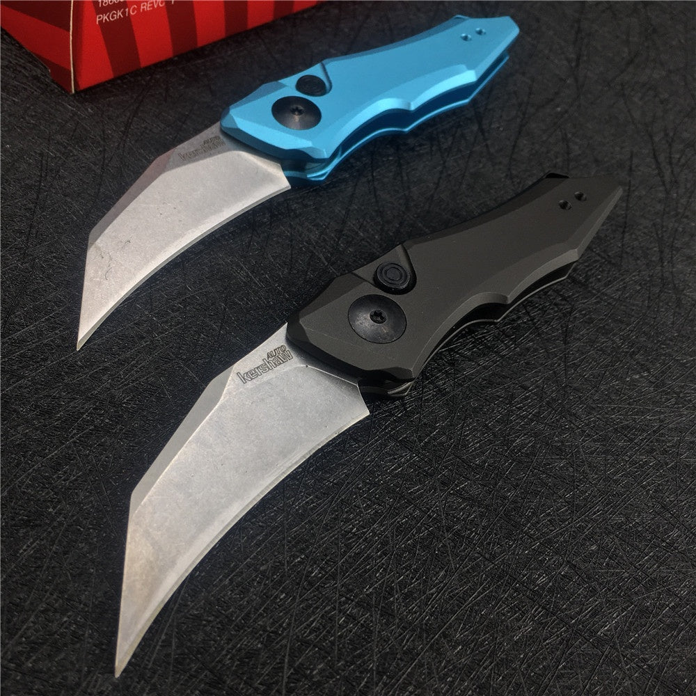KERSHAW 7350 Launch 10 AUTO Folding Knife 1.9" Stonewashed CPM-154 Hawkbill Blade, Dark Gray Anodized Aluminum Handles Tactical  tools