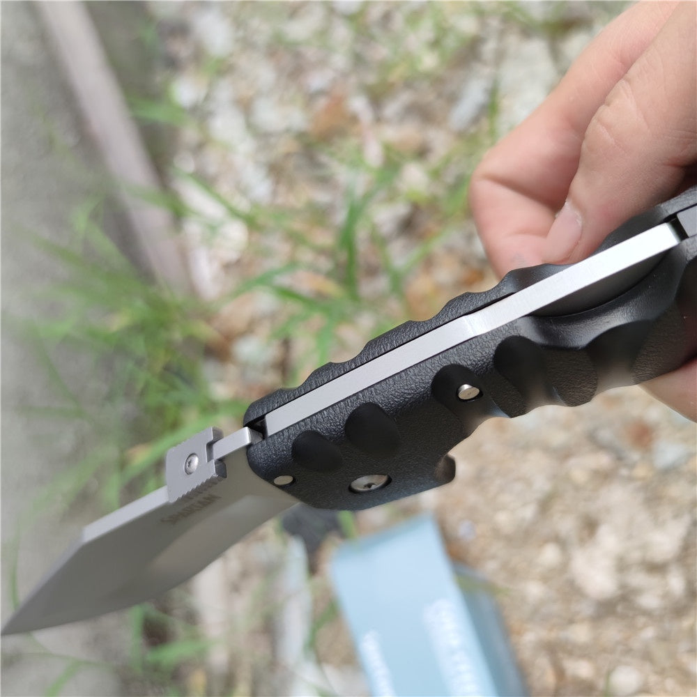 Heavy Tactical Folding Knife Spartan 21ST Kopis Tri-Ad Lockback Knives ( 4.5" Stonewash AUS 10A Blade  Black Nylon Fiberglass Handle ) Fighting Survival and Hunting Tools