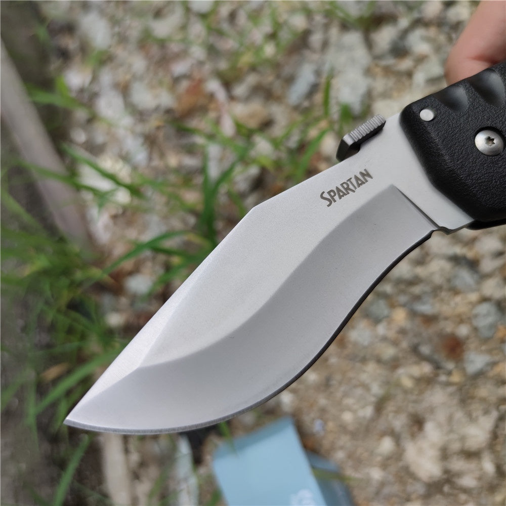 Heavy Tactical Folding Knife Spartan 21ST Kopis Tri-Ad Lockback Knives ( 4.5" Stonewash AUS 10A Blade  Black Nylon Fiberglass Handle ) Fighting Survival and Hunting Tools