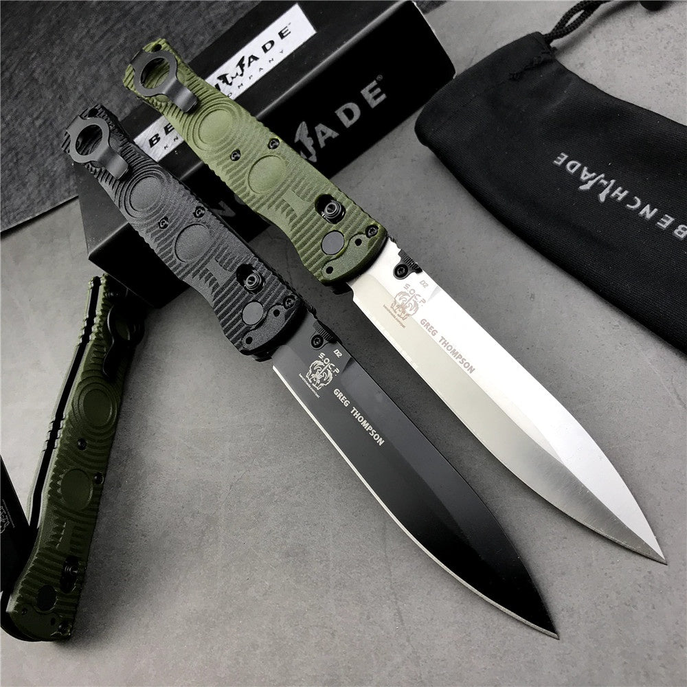 New Benchmade SOCP Tactical Folding Knife 391BK Black Plain Edge D2 Spear Point - Black CF Elite - AXIS Lock Folder Camping Outdoor Tools