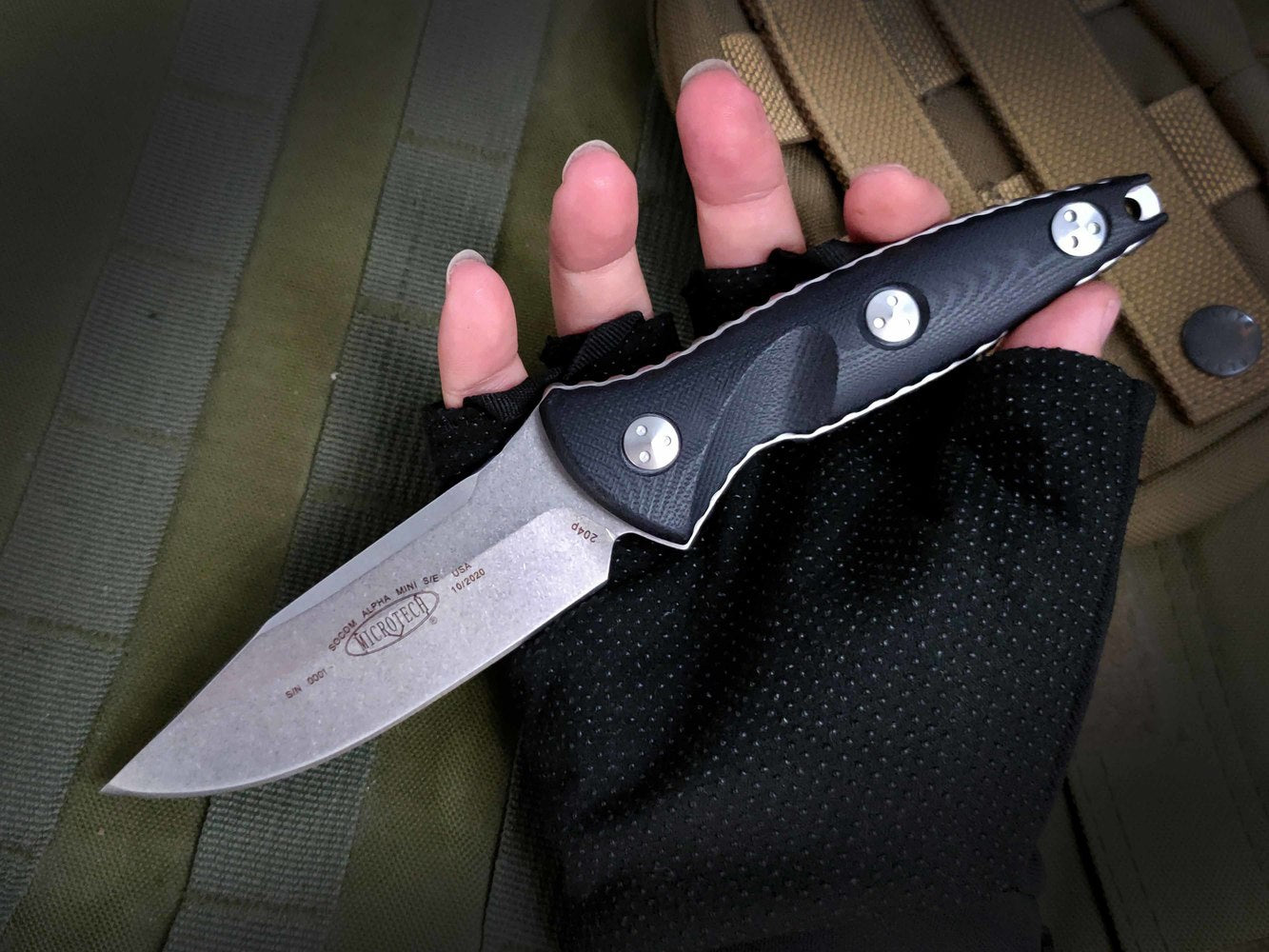 Tactical Knife 113M-10 Socom Alpha Mini Fixed Knife 3.72" Stonewashed Clip Point Blade, G10 Handles,  Kydex Sheath Outdoor Hunting Fishing Tools