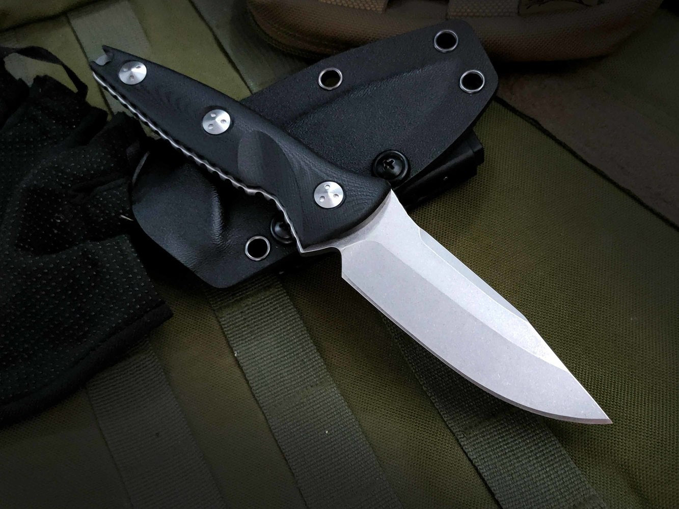 Tactical Knife 113M-10 Socom Alpha Mini Fixed Knife 3.72" Stonewashed Clip Point Blade, G10 Handles,  Kydex Sheath Outdoor Hunting Fishing Tools