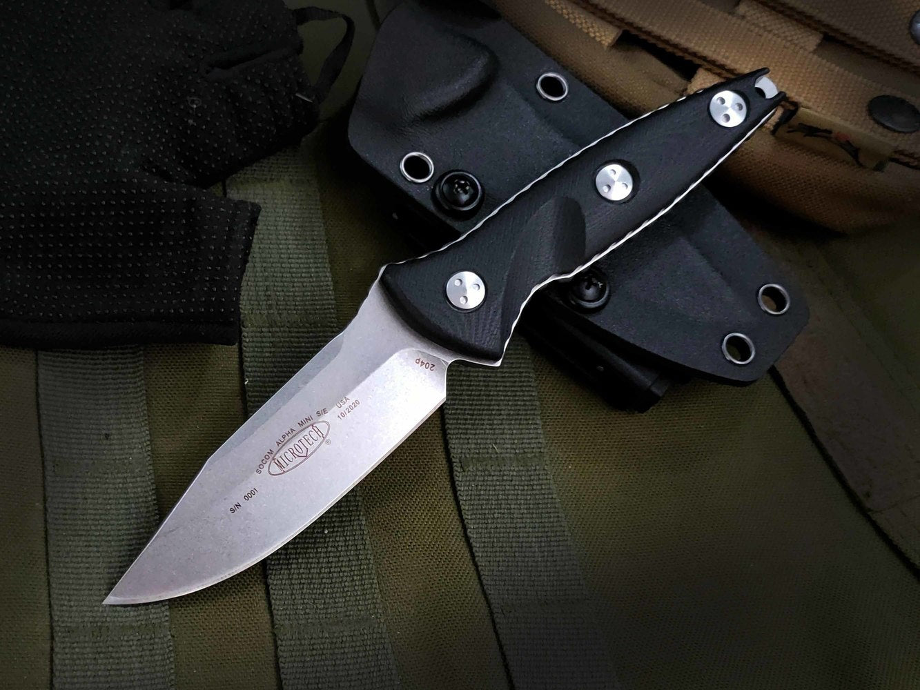 Tactical Knife 113M-10 Socom Alpha Mini Fixed Knife 3.72" Stonewashed Clip Point Blade, G10 Handles,  Kydex Sheath Outdoor Hunting Fishing Tools