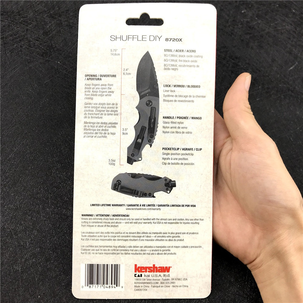 KERSHAW 8720 2.4 Inch 8Cr13MoV Steel Blade with Black Oxide Coating, Every Day Utility Knife with Carbon Strength and High Tech Function, 3.5 oz.