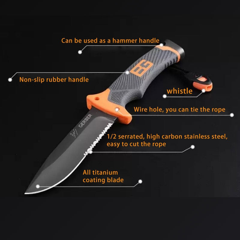 GERBER Sharp fixed Blade Hunting Knife Gray Titanium Camping Survival Tactical Knife Diving Paratroopers Half Teeth Pocket +ABS Sheath