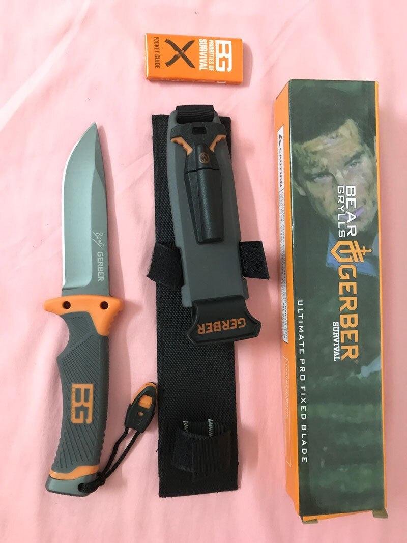 GERBER Sharp fixed Blade Hunting Knife Gray Titanium Camping Survival Tactical Knife Diving Paratroopers Half Teeth Pocket +ABS Sheath
