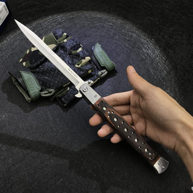13" Spring Assisted STILETTO Pocket Knife Italian Folding Tactical Stiletto Knifes Wood Handle Wilderness Self-defense Knife Pocket Survival Knife New