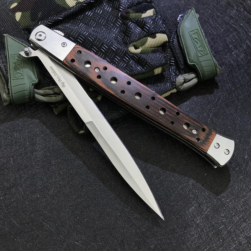 13" Spring Assisted STILETTO Pocket Knife Italian Folding Tactical Stiletto Knifes Wood Handle Wilderness Self-defense Knife Pocket Survival Knife New