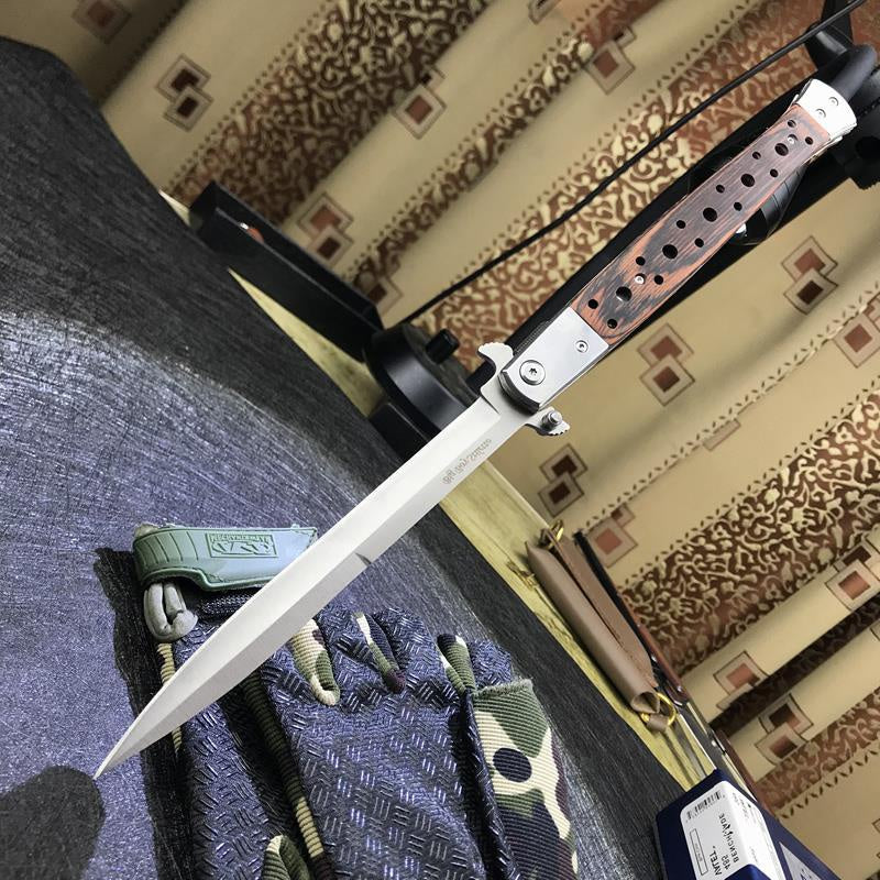 13" Spring Assisted STILETTO Pocket Knife Italian Folding Tactical Stiletto Knifes Wood Handle Wilderness Self-defense Knife Pocket Survival Knife New
