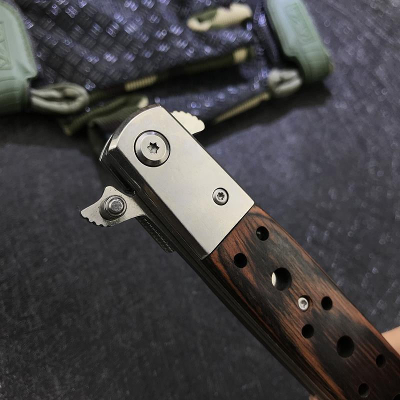 13" Spring Assisted STILETTO Pocket Knife Italian Folding Tactical Stiletto Knifes Wood Handle Wilderness Self-defense Knife Pocket Survival Knife New