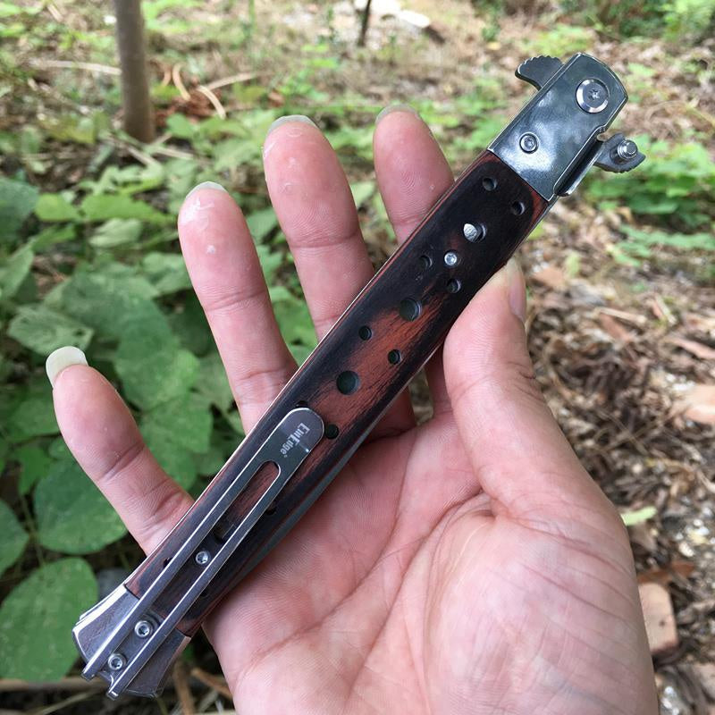 13" Spring Assisted STILETTO Pocket Knife Italian Folding Tactical Stiletto Knifes Wood Handle Wilderness Self-defense Knife Pocket Survival Knife New