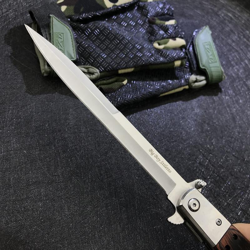13" Spring Assisted STILETTO Pocket Knife Italian Folding Tactical Stiletto Knifes Wood Handle Wilderness Self-defense Knife Pocket Survival Knife New