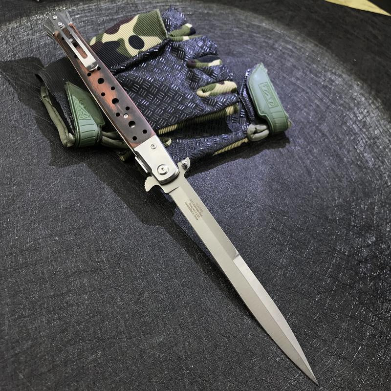 13" Spring Assisted STILETTO Pocket Knife Italian Folding Tactical Stiletto Knifes Wood Handle Wilderness Self-defense Knife Pocket Survival Knife New