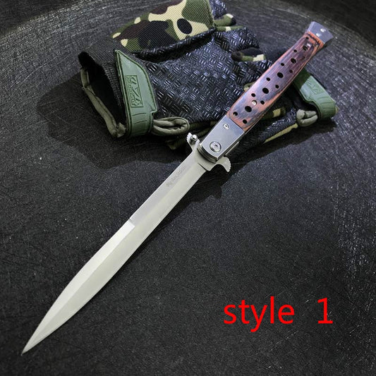 13" Spring Assisted STILETTO Pocket Knife Italian Folding Tactical Stiletto Knifes Wood Handle Wilderness Self-defense Knife Pocket Survival Knife New