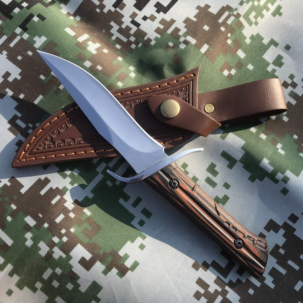 Fixed Blade knife 7CR13MOV Stainless Steel Knives Straight Tactical Hunting Camping High Quality EDC Tool + Carved Leather Case