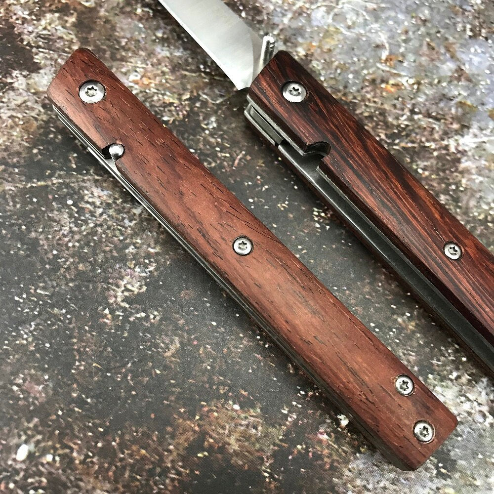 Multi-Purpose CEO Pocket Folding Knife 9Cr18 Steel Knife Outdoor Survival EDC Camping With Rosewood Handle Gift Leather Cover