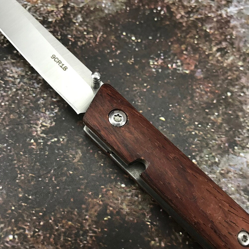 Multi-Purpose CEO Pocket Folding Knife 9Cr18 Steel Knife Outdoor Survival EDC Camping With Rosewood Handle Gift Leather Cover