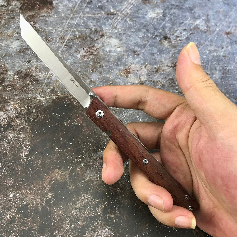 Multi-Purpose CEO Pocket Folding Knife 9Cr18 Steel Knife Outdoor Survival EDC Camping With Rosewood Handle Gift Leather Cover