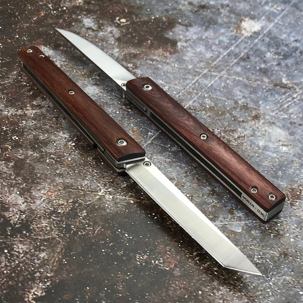 Multi-Purpose CEO Pocket Folding Knife 9Cr18 Steel Knife Outdoor Survival EDC Camping With Rosewood Handle Gift Leather Cover