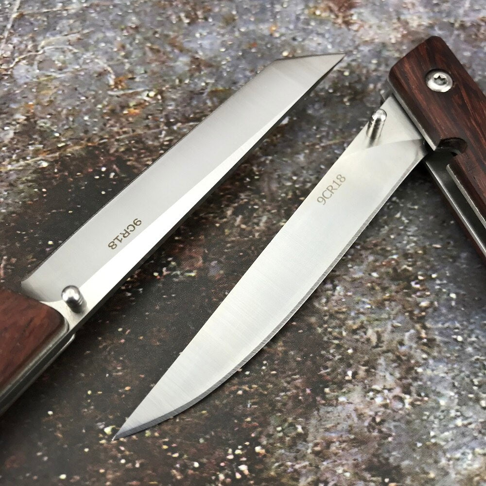 Multi-Purpose CEO Pocket Folding Knife 9Cr18 Steel Knife Outdoor Survival EDC Camping With Rosewood Handle Gift Leather Cover