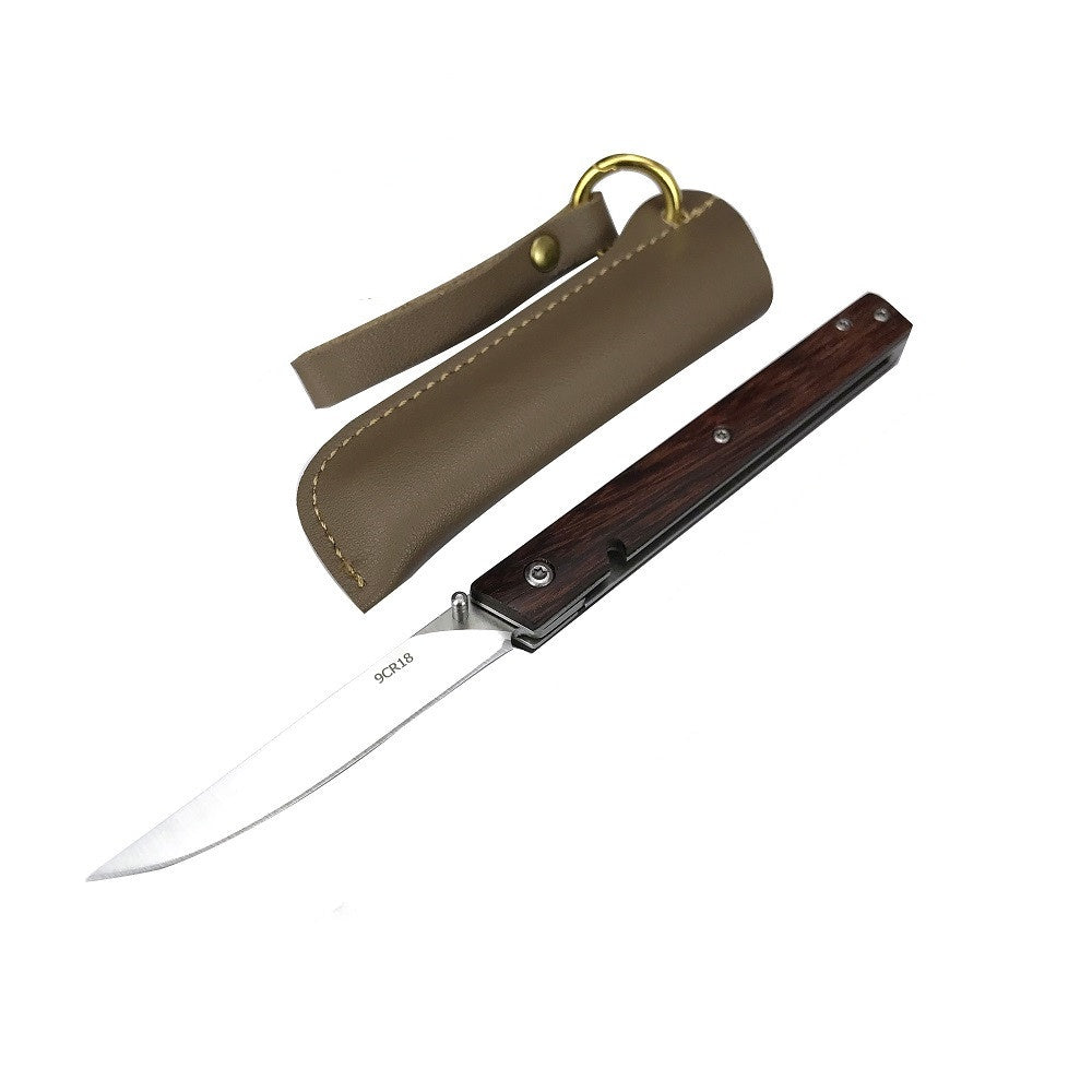Multi-Purpose CEO Pocket Folding Knife 9Cr18 Steel Knife Outdoor Survival EDC Camping With Rosewood Handle Gift Leather Cover