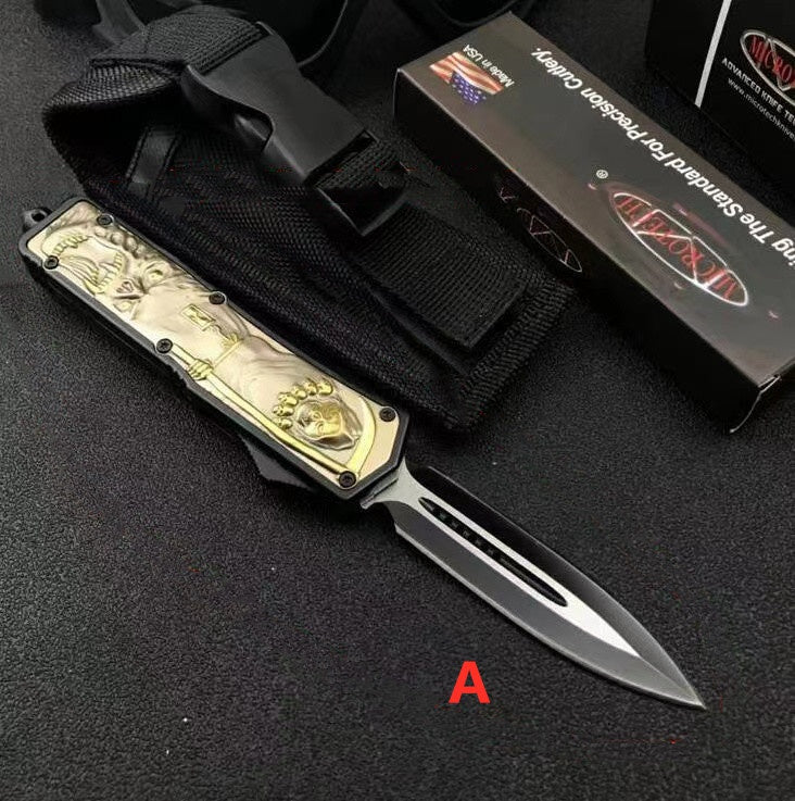 Microtech 7CR13mov steel Adjustable Switchblade Flick Knife OTF Automatic knife Zinc alloy carving handle spring assisted knives camping hunting hand tools