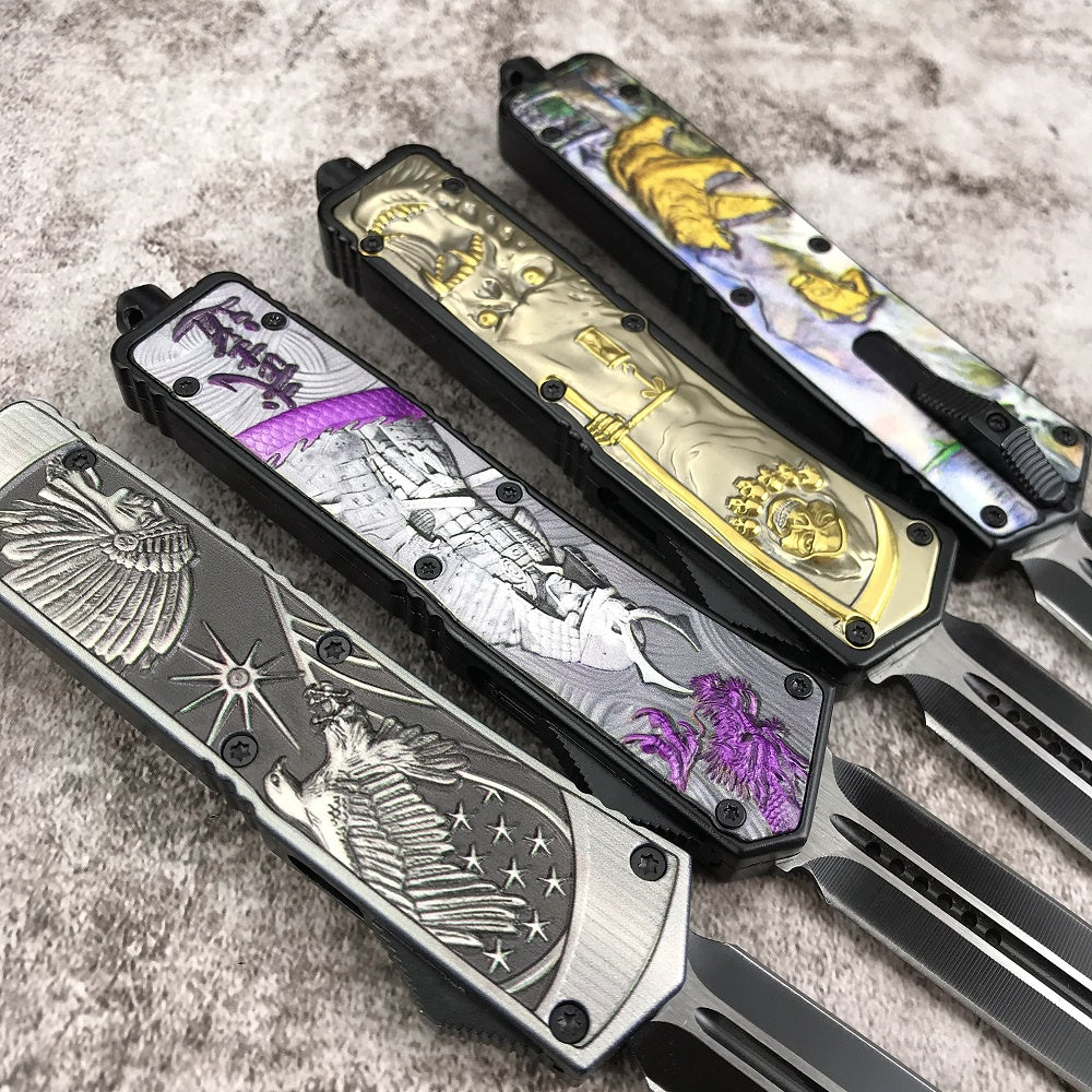Microtech 7CR13mov steel Adjustable Switchblade Flick Knife OTF Automatic knife Zinc alloy carving handle spring assisted knives camping hunting hand tools