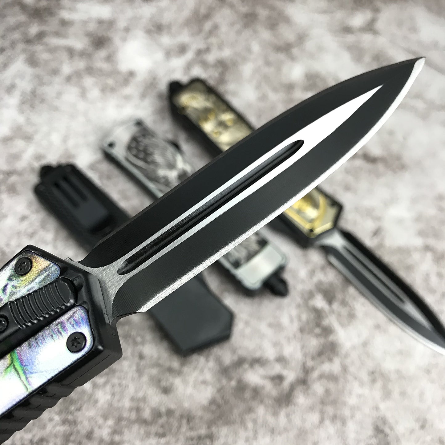 Microtech 7CR13mov steel Adjustable Switchblade Flick Knife OTF Automatic knife Zinc alloy carving handle spring assisted knives camping hunting hand tools