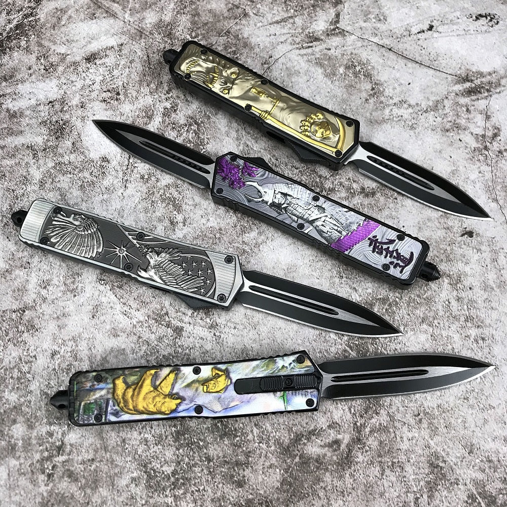 Microtech 7CR13mov steel Adjustable Switchblade Flick Knife OTF Automatic knife Zinc alloy carving handle spring assisted knives camping hunting hand tools