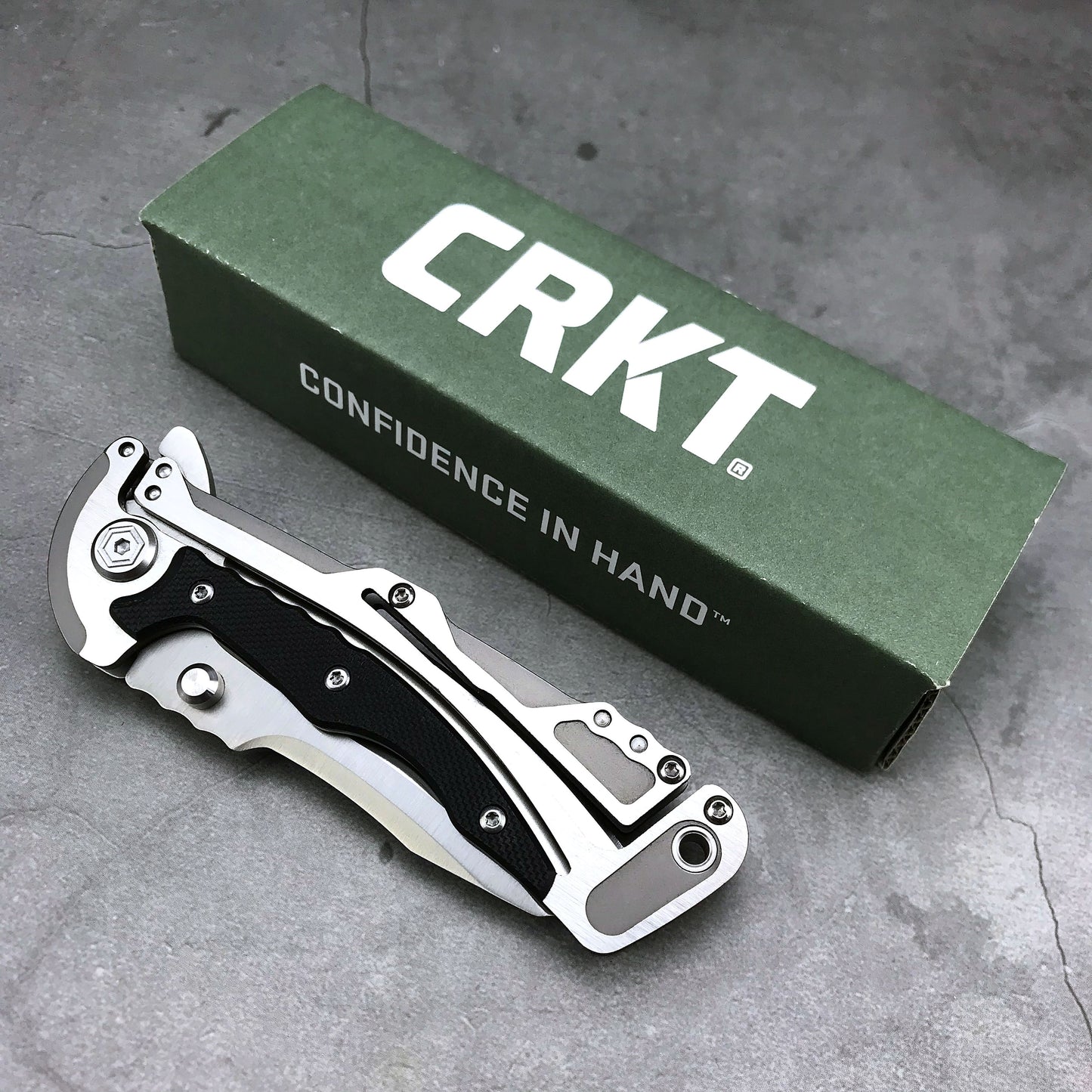 New CRKT River  5190 Graphite Folding Knife 3.06"" 8Cr13MoV Plain Blade, Steel and G10 Handles Tactical Knife