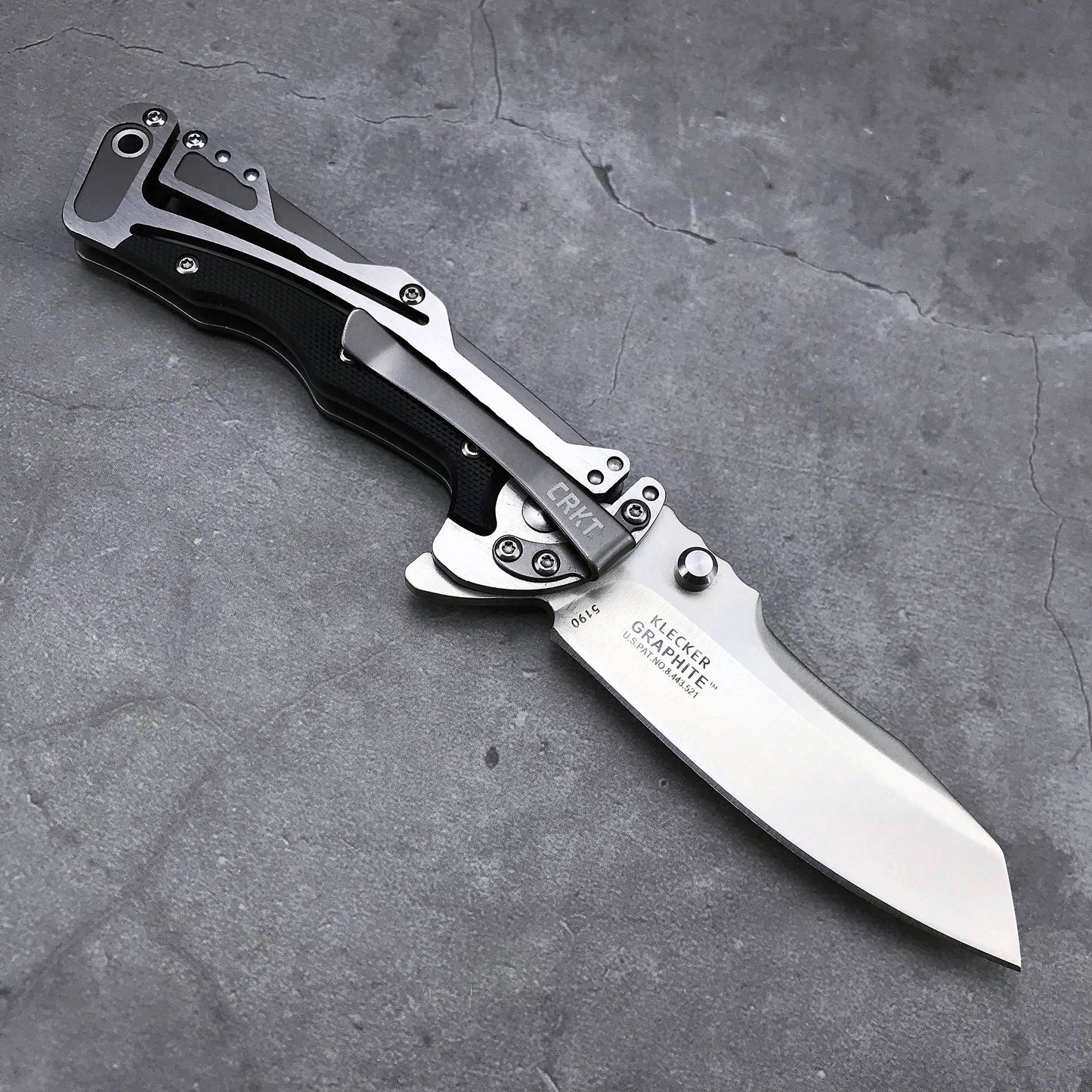 New CRKT River  5190 Graphite Folding Knife 3.06"" 8Cr13MoV Plain Blade, Steel and G10 Handles Tactical Knife