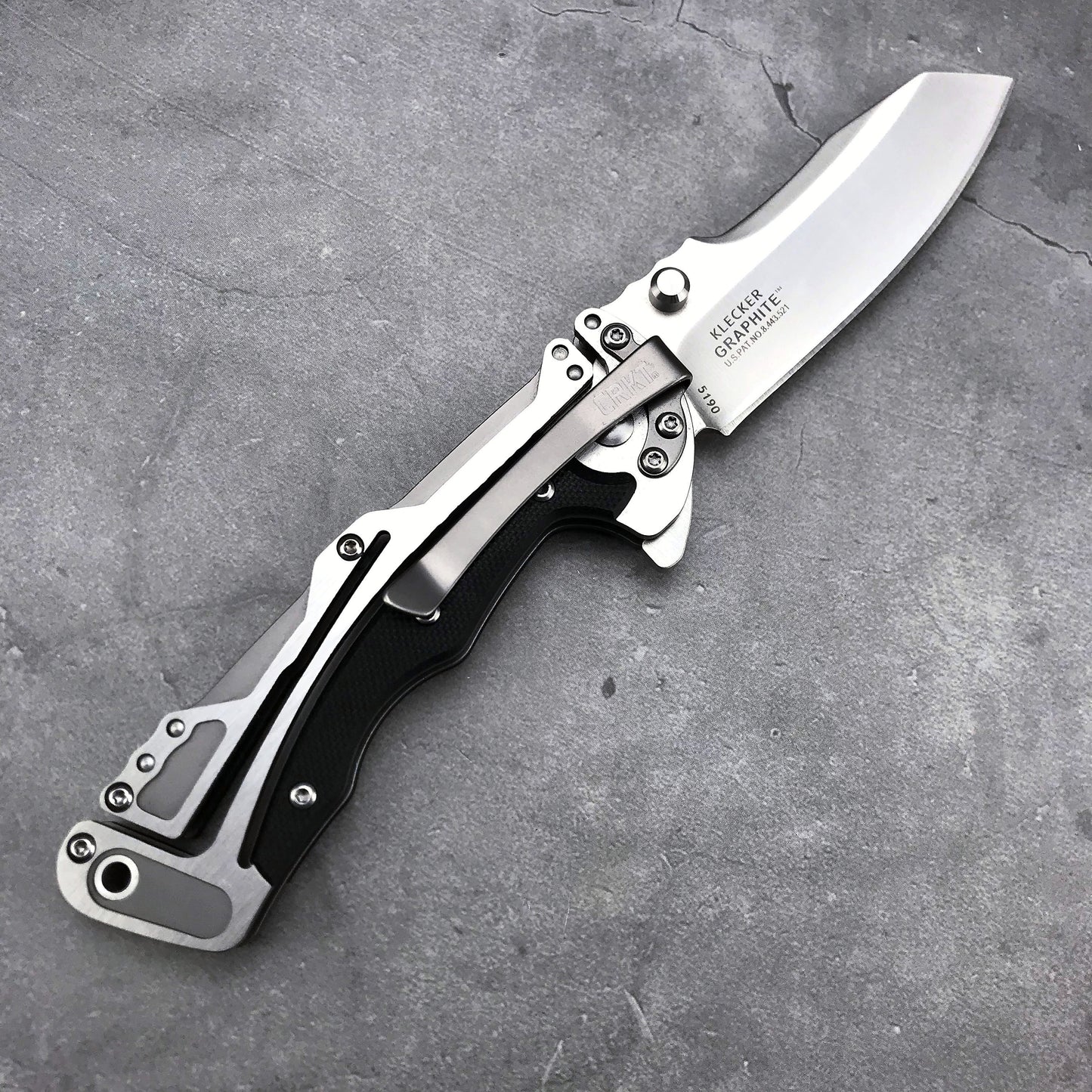 New CRKT River  5190 Graphite Folding Knife 3.06"" 8Cr13MoV Plain Blade, Steel and G10 Handles Tactical Knife