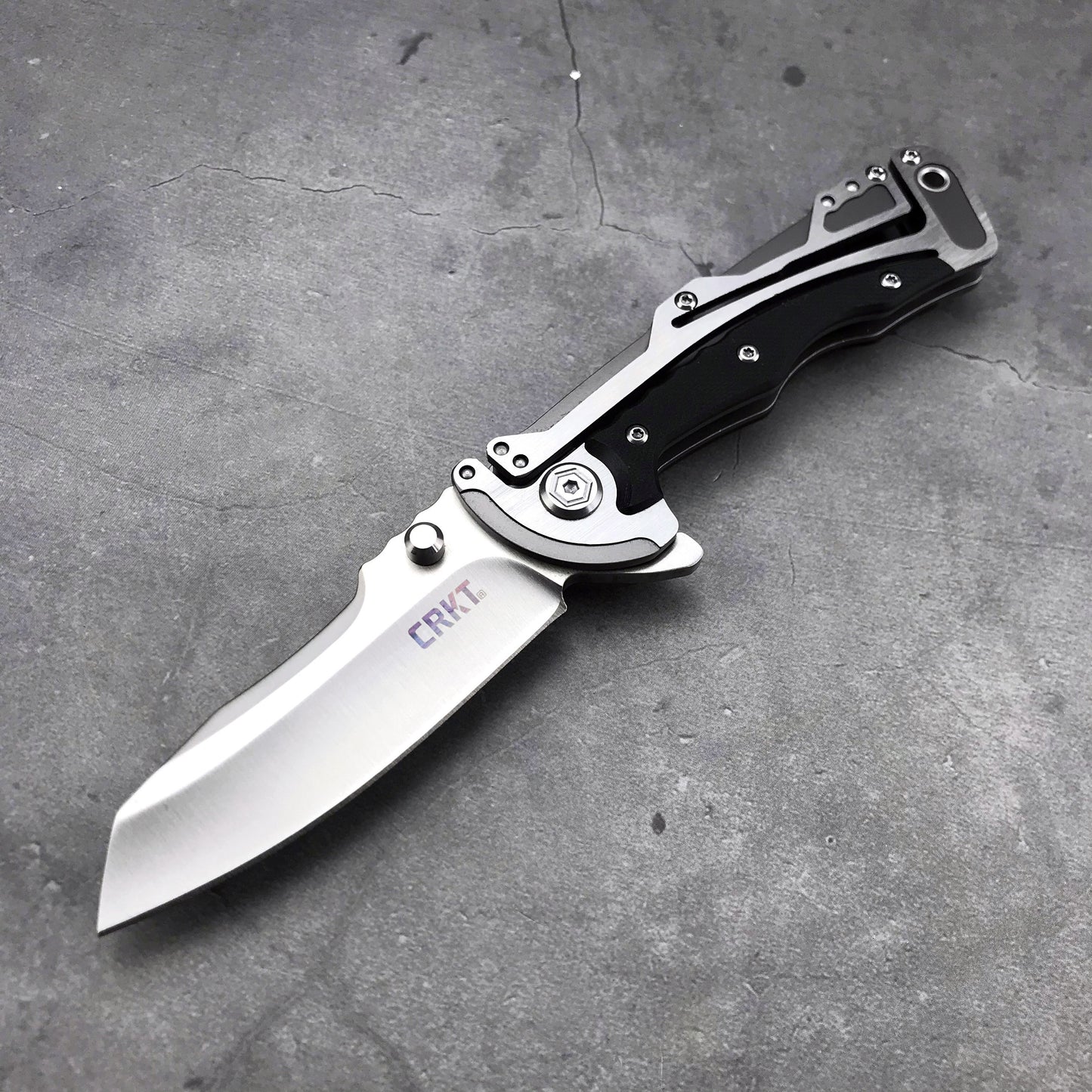 New CRKT River  5190 Graphite Folding Knife 3.06"" 8Cr13MoV Plain Blade, Steel and G10 Handles Tactical Knife