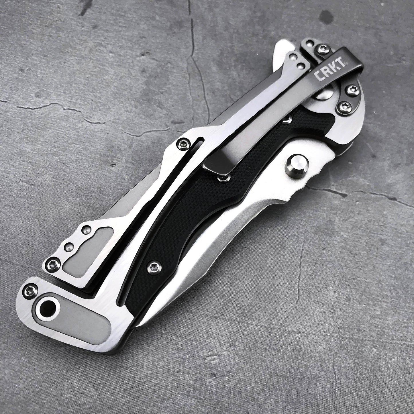 New CRKT River  5190 Graphite Folding Knife 3.06"" 8Cr13MoV Plain Blade, Steel and G10 Handles Tactical Knife