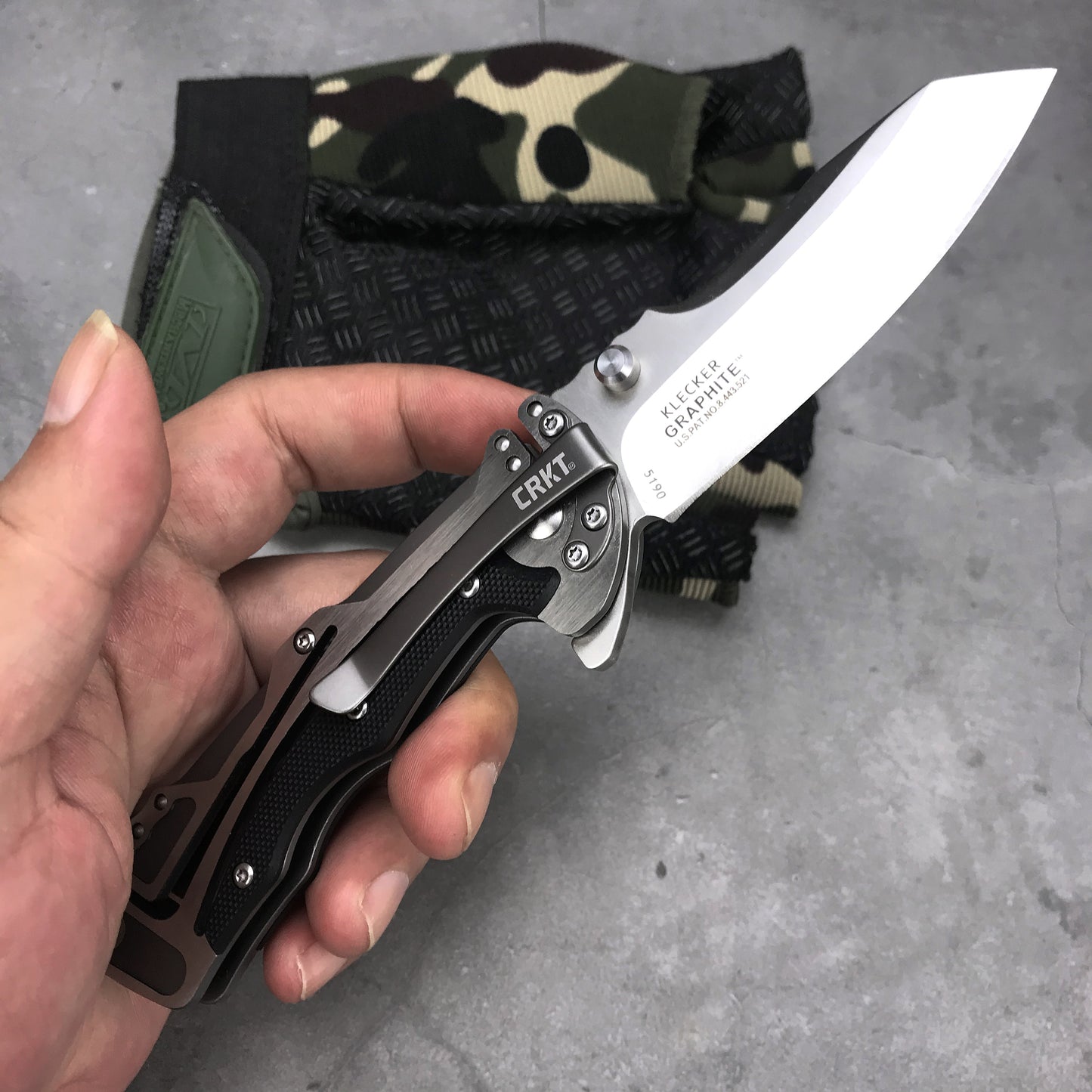 New CRKT River  5190 Graphite Folding Knife 3.06"" 8Cr13MoV Plain Blade, Steel and G10 Handles Tactical Knife