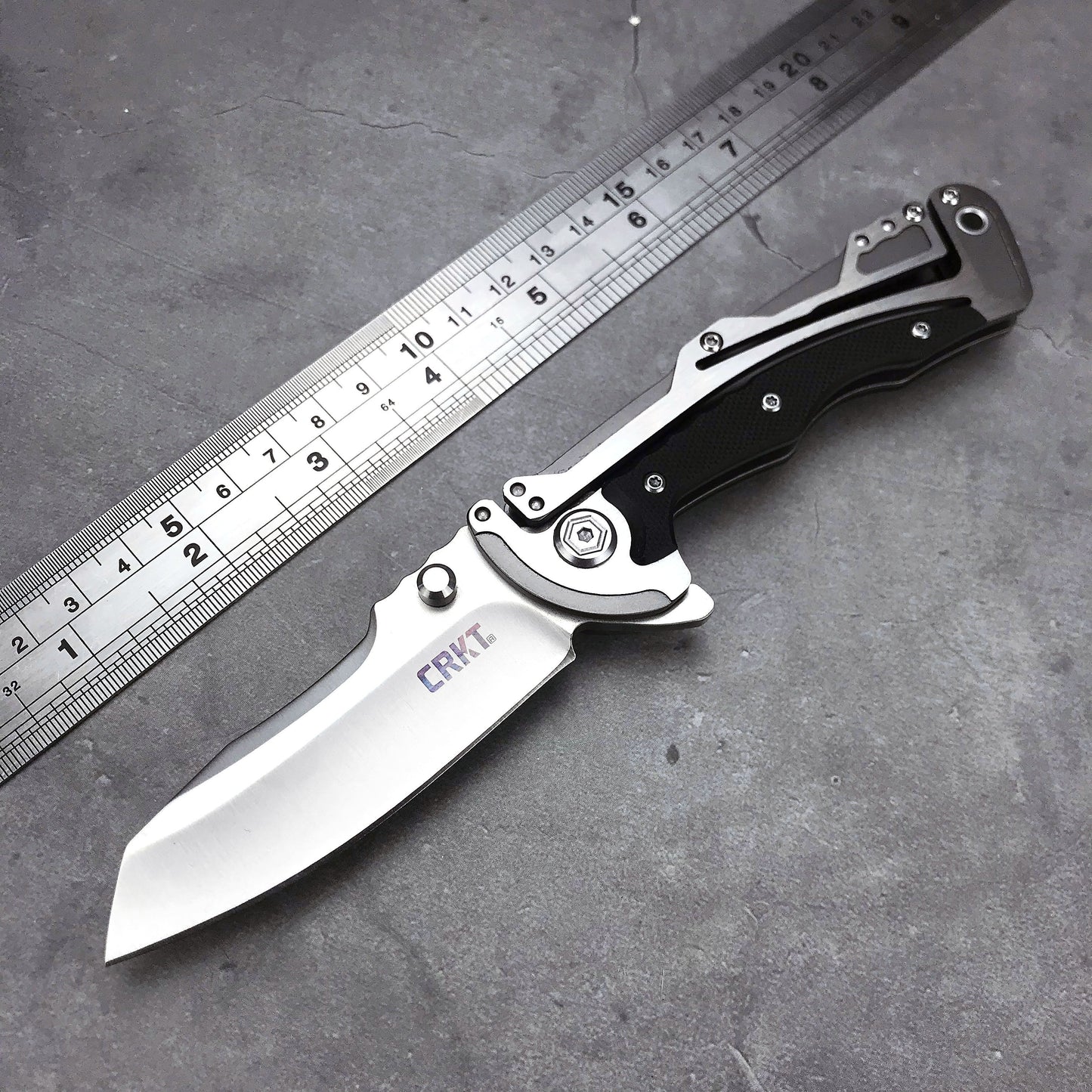 New CRKT River  5190 Graphite Folding Knife 3.06"" 8Cr13MoV Plain Blade, Steel and G10 Handles Tactical Knife