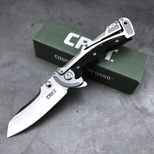 New CRKT River  5190 Graphite Folding Knife 3.06"" 8Cr13MoV Plain Blade, Steel and G10 Handles Tactical Knife