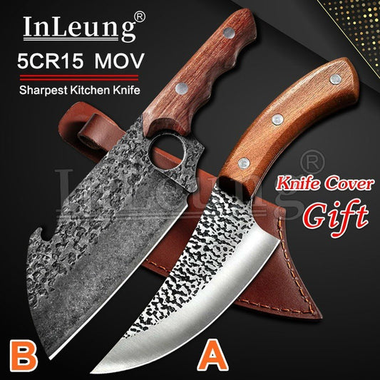 High Carbon Stainless Steel Wood Handle Kitchen Knife Hammered Kitchen Knife Forge Steel Kitchen Cleaver Knife Boning Knifes for Meat Butcher Knife Sets for Meat Forged In Fire Chef Knife Handmade Forged Full Tang High-carbon Clad Steel Professional Butch