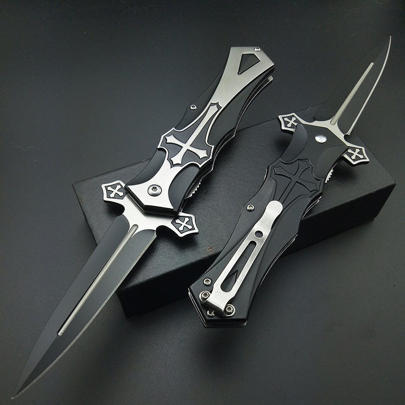 Folding Tactical Stiletto Knife  Outdoor Hunting Pocket Knives  Assisting Spring Knife Survival Knife Camping Knife