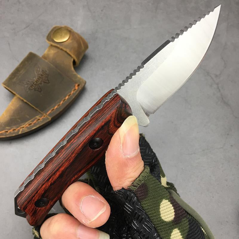 Benchmade Hunt Hidden Canyon Hunter Fixed Blade Knife 2.79" S30V Drop Point, Stabilized Wood Handles, Leather Sheath - 15017