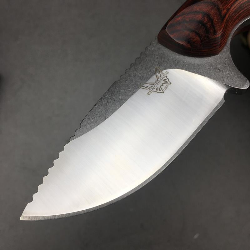 Benchmade Hunt Hidden Canyon Hunter Fixed Blade Knife 2.79" S30V Drop Point, Stabilized Wood Handles, Leather Sheath - 15017