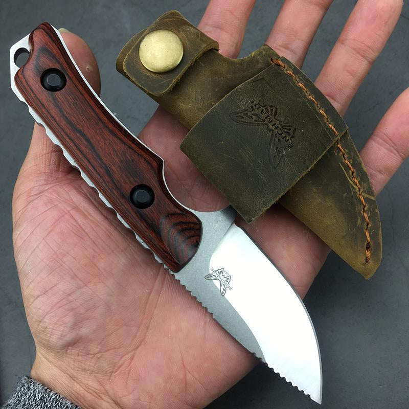 Benchmade Hunt Hidden Canyon Hunter Fixed Blade Knife 2.79" S30V Drop Point, Stabilized Wood Handles, Leather Sheath - 15017