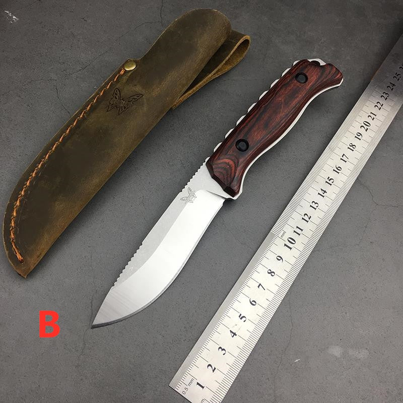 Benchmade Hunt Hidden Canyon Hunter Fixed Blade Knife 2.79" S30V Drop Point, Stabilized Wood Handles, Leather Sheath - 15017